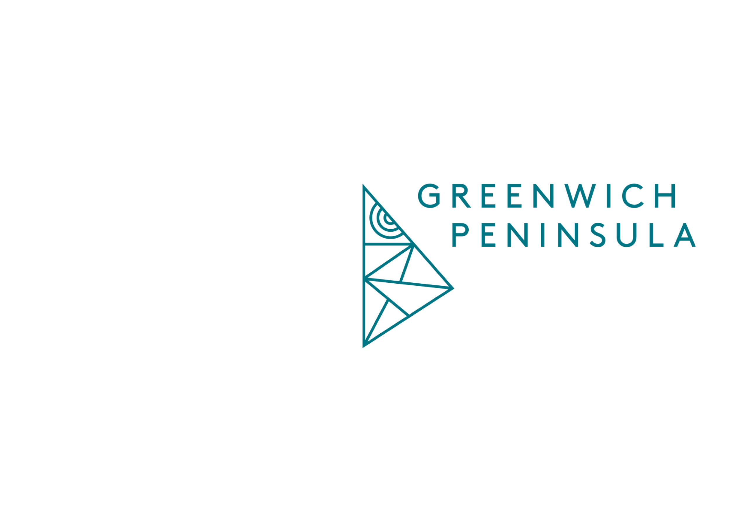 Greenwich Peninsula logo - featuring triangular shapes and a series of concentric half-circles